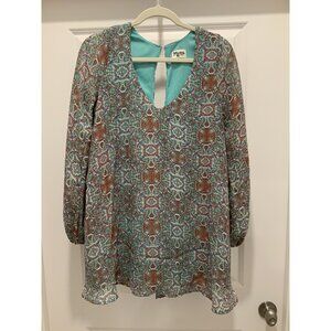 Show Me Your Mumu Tunic SMALL L/S Donna Michelle Blue White Rust Color